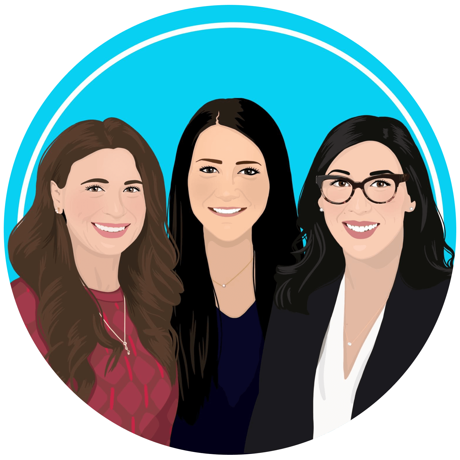 Illustrated portrait of Jessica Mondillo, Rebecca Warren and Kimiko Vecchione
